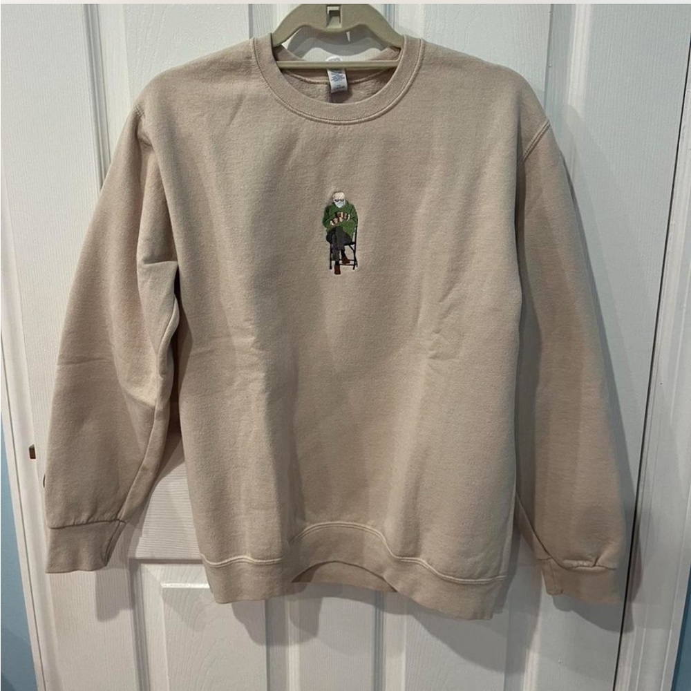 Beige Bernie Sanders Embroidered Sweatshirt